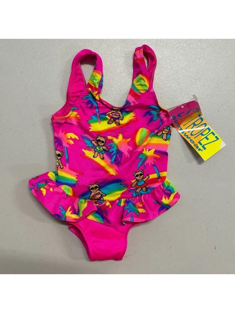 Vintage St. Tropez Toddler Girls Swimsuit 4T Rainbow Bear Print One Piece NWT